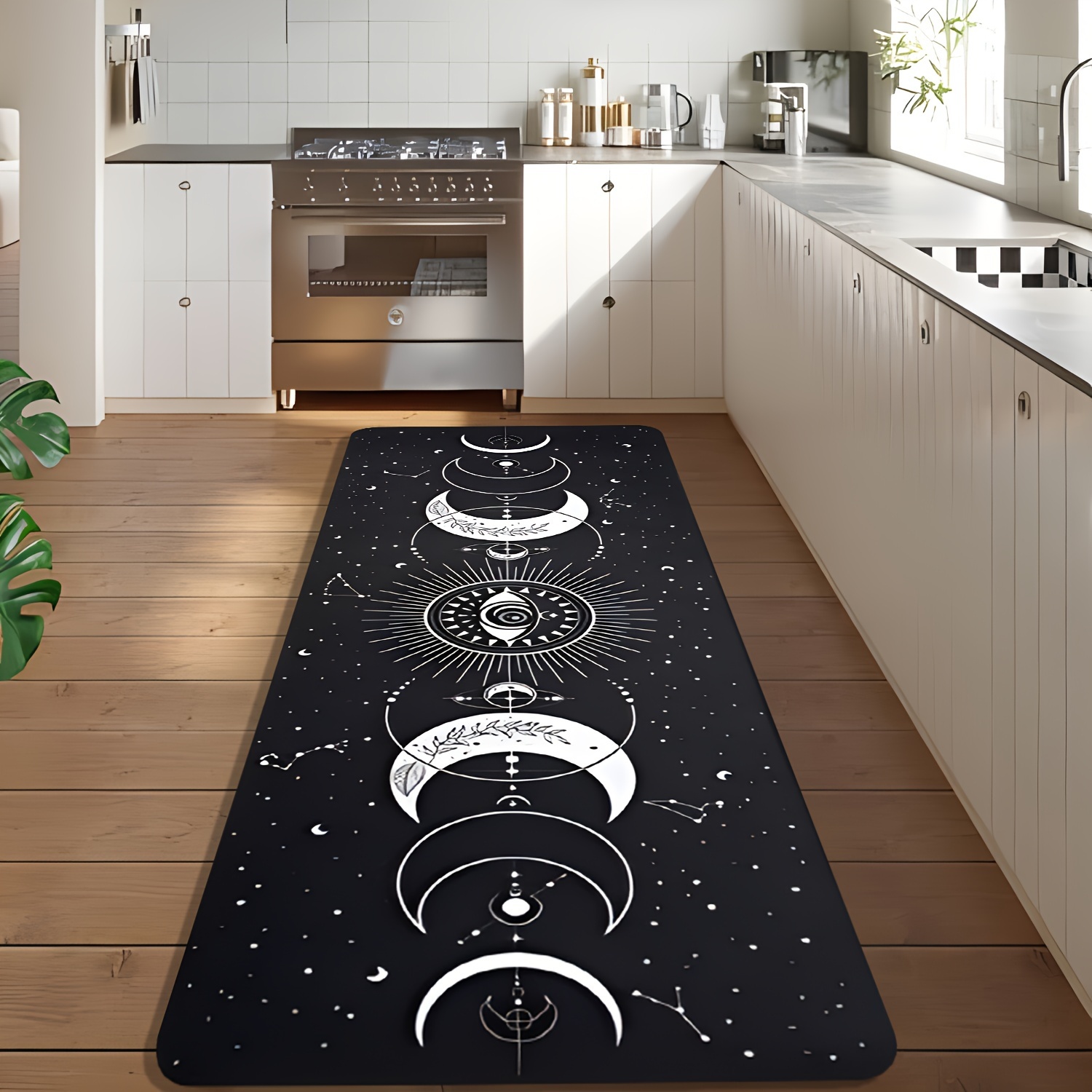 Commercial Kitchen Non Slip Flooring - Celestial Moon Phase Kitchen Rug Set